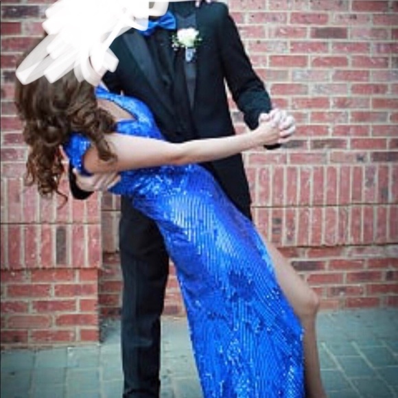 Homecoming Dress Blue Sequin Dress with earrings - Picture 3 of 3